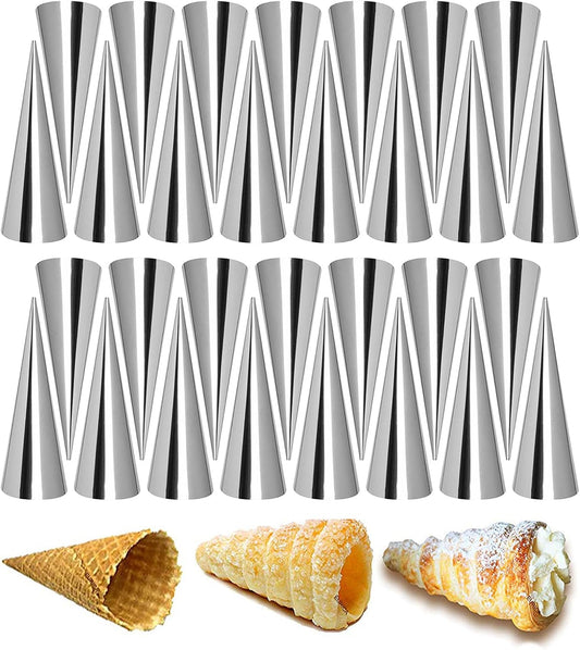 RoseFlower 30pcs Non-Stick Cream Horn Cones - Stainless Steel Cannoli Pastry Moulds Set for Baking