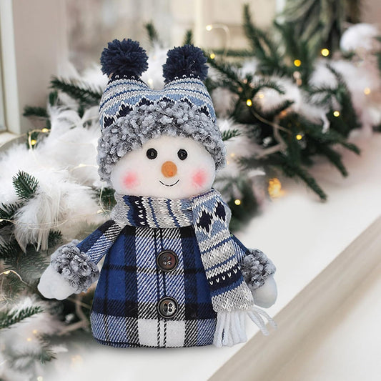 Skiennix Cute Snowman Plush Knit Doll - Handmade Christmas Decoration for Winter Table (White)