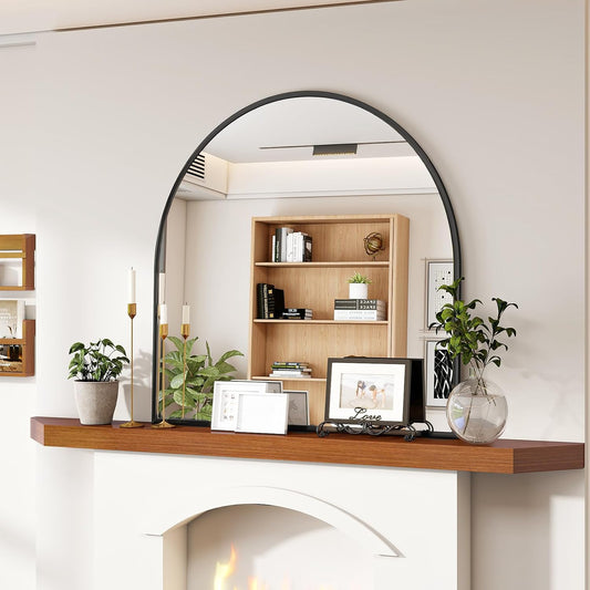 VooBang Wide Arched Wall Mirror - 31 x 32 Inch Modern Bathroom Vanity Mirror in Black | Stylish Metal Frame