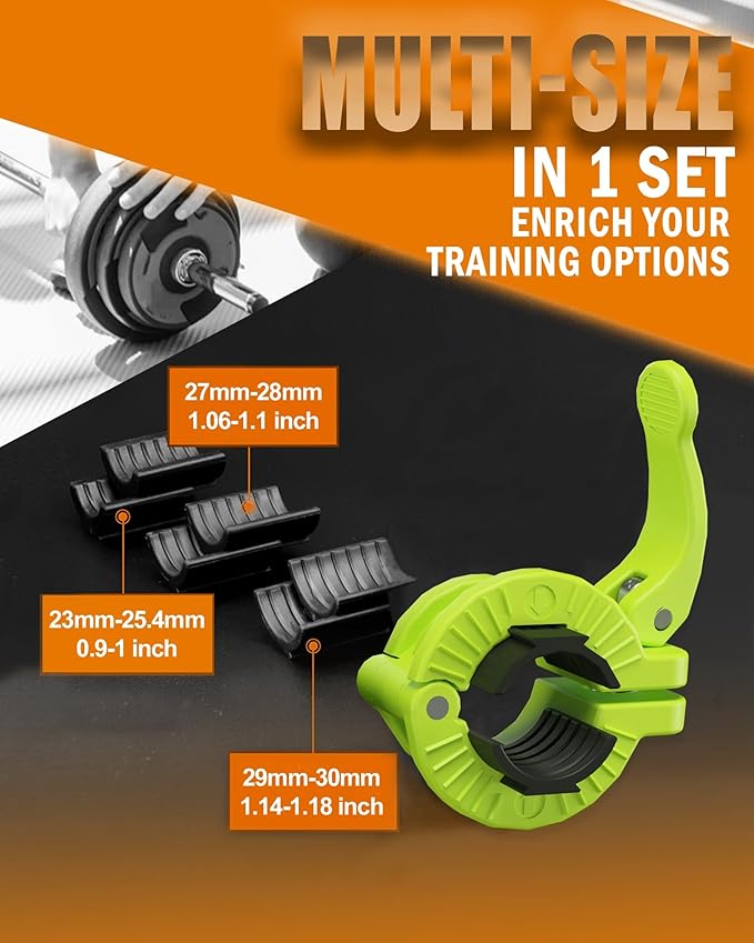 MAXRICH Barbell Clamp 1 inch Multiple Sizes & Adjustable Weight Clips for Barbell Quick Release Barbell Clips|Barbell Collar Bar Locks for Weight Lifting (Green)