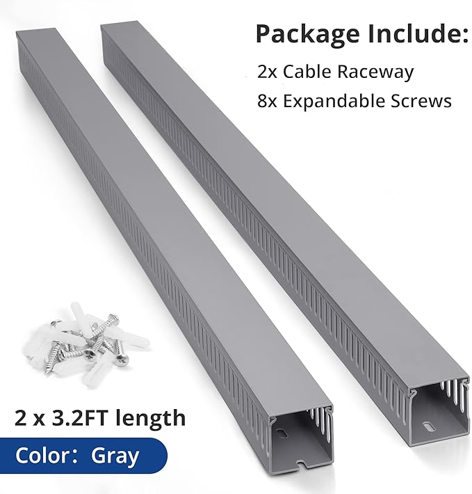 ZhiYo 3x3in Cable Raceway, Large Wire Tray, Cord Hider for Network Cable Management, Wire Covers for Cords Computer Under Desk, Cord Cover Wall Cable Hider Cable Cover, Gray, 6ft (2X L3ft)