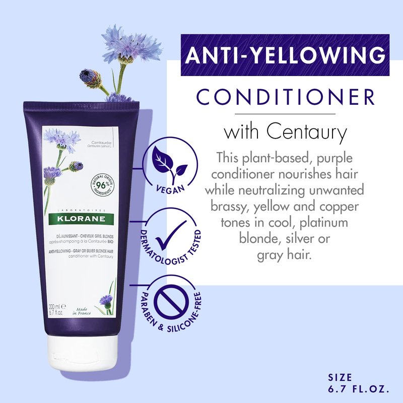 Klorane Plant-Based Purple Conditioner - Brightens Blonde & Gray Hair | 6.7 fl. oz.
