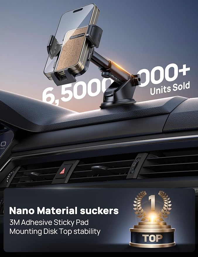 Guanda Car Phone Holder Mount with Air Vent Hook, Military Grade Stable, 360 Rotatable Suction Cup for Dashboard Windshield, Truck Cradle Stand Compatible with iPhone 17 16 Pro Max Samsung All Phones