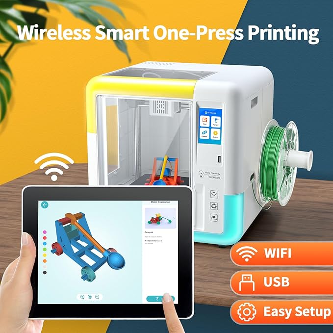 AOSEED X-Maker 3D Printer for Kids and Beginners, Fully Assembled High-Speed 3D Printer with 8 PLA Filament Set, Leveling-Free Bed, Wi-Fi Printing, Resume Printing, Silent, High Precision, with App