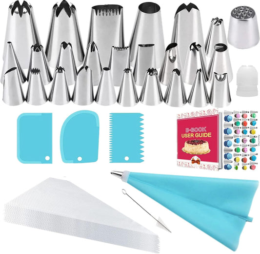 Skiennix Icing Nozzles Set - Stainless Steel Piping Tips with Reusable Silicone Bag | Perfect for Cakes, Cupcakes, and Pastries