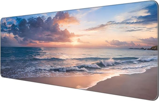 Dynippy Thin Extended Gaming Mouse Pad with Stitched Edges Large Mousepad Long XXL Keyboard and Mouse pad Desk Mat for Gaming Office & Home - Galaxy Space (Beach)