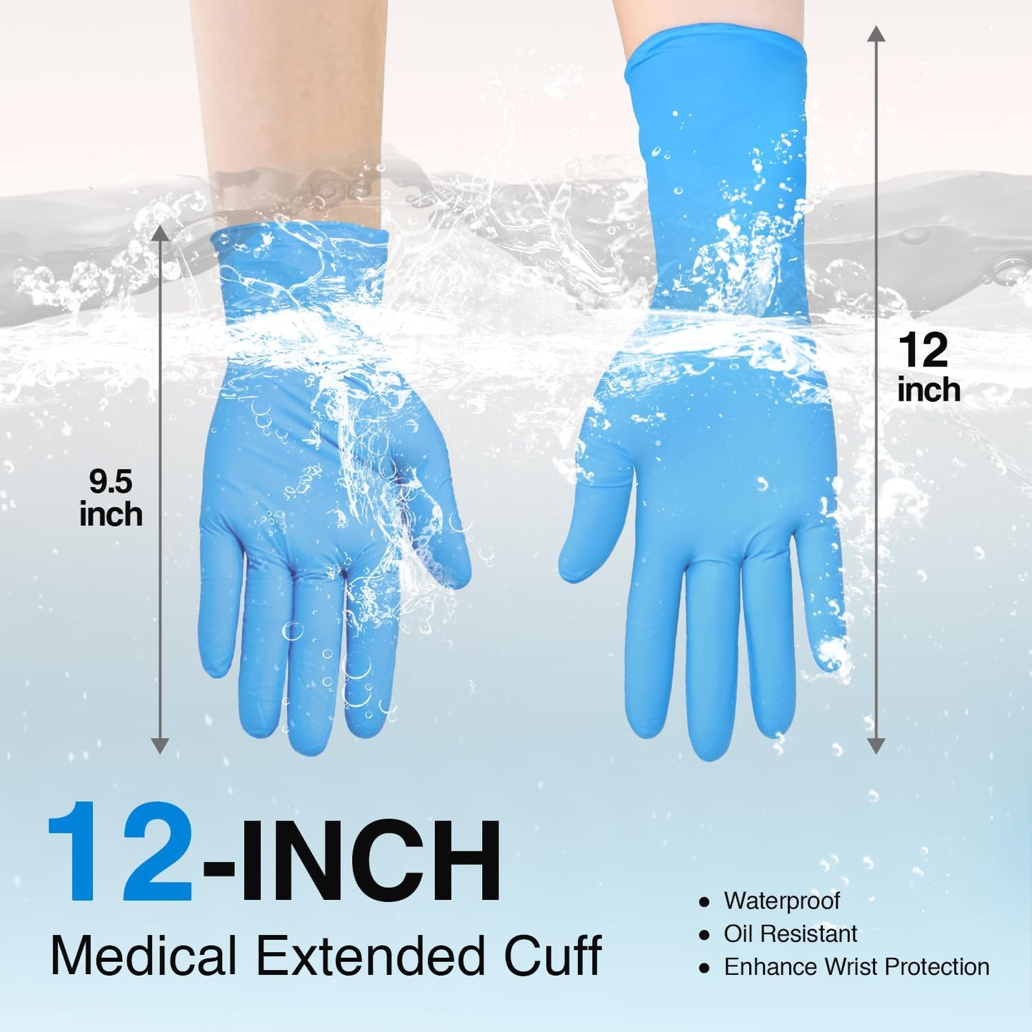 Schneider Nitrile Exam Gloves - Extended 12-Inch Cuff, Medium, 4 Mil, 50-Count | Latex-Free, Powder-Free, Blue