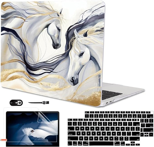 LCMOCICO Compatible with 2021 2020 2019 2018 MacBook Air 13 inch Case M1 A2337 A2179 A1932 Retina Display Touch ID, Crystal Clear Pattern Plastic Hard Shell Case for Mac Air 13 M1 2021, Unique Horse