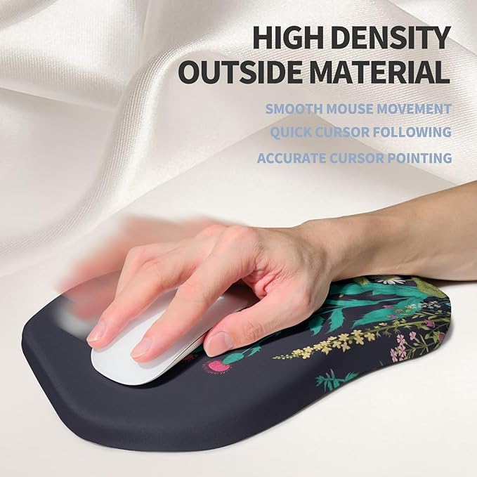 Gleamtide Ergonomic Raised Mouse Pad Wrist Support with Bilateral Slope Memory Foam Mousepad for Wrist Rest and Carpal Tunnel Pain Relief 11.8x7.9〃Midnight Flowers