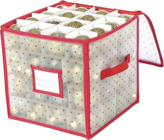 Sattiyrch Christmas Ornament Storage Box - Durable Dust-Proof Organizer with Customizable Dividers | Holds 64 x 3-Inch Ornaments