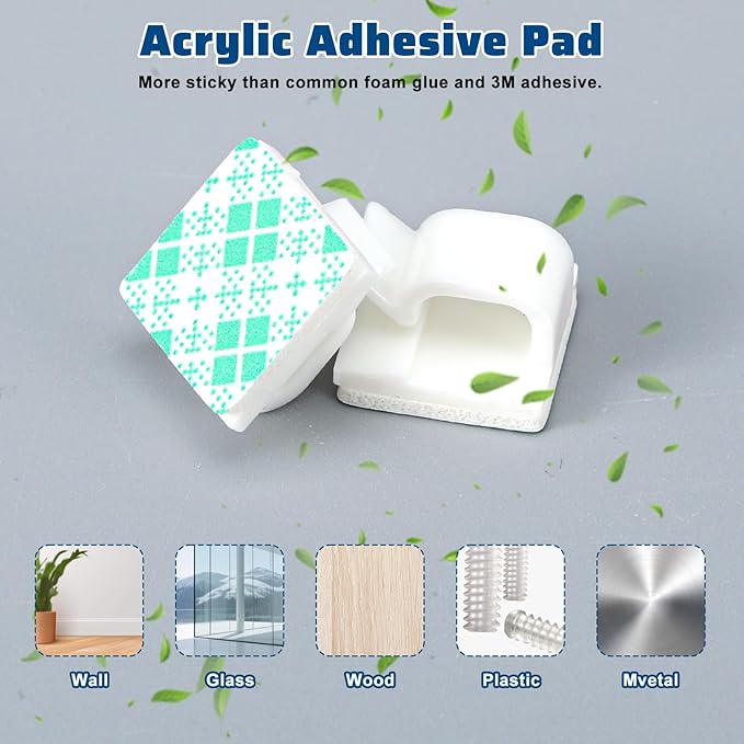 Gjinxi 100 PCS Adhesive Cable Clips Ethernet Cord Holder Ties, U Shape Cable Wall Clip Wire Clips Organizer, Cord Management Staples for Ethernet Wire Holders for Cords Christmas Lights TV PC Desk Car