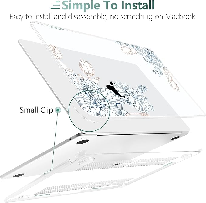 TWOLSKOO for MacBook Air 13 inch Case M4 A3240 M3 A3113 M2 A2681 2025 2024 2022 Plastic Hard Shell, Keyboard Cover, Type C Adapter, Screen Protector for MacBook Air 13.6 inch, Engraved Sketch2