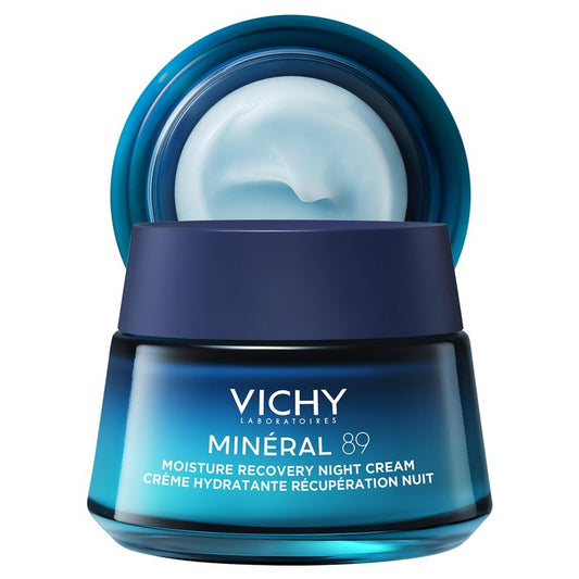 VICHY Minéral 89 Moisture Recovery Night Cream, Face Moisturizer with Hylauronic Acid, Melatonin & Minerals for Skin Barrier Repair, Plumps Skin, Non-Greasy, 50ml