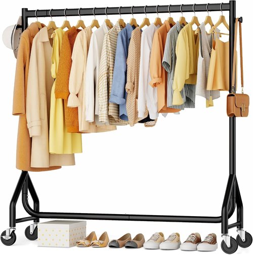 HYSEYY Heavy Duty Rolling Clothes Rack - 420 LBS Capacity, Portable Metal Garment Rack, Black, 48 Inches