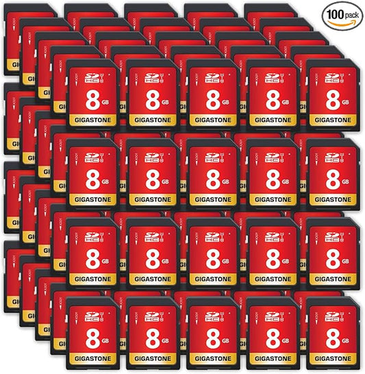GIGASTONE 8GB SD Card 100-Pack UHS-I U1 Class 10 SDHC Memory Card Full HD Video Kodak Olympus Digital Camera, with 100 Mini Cases