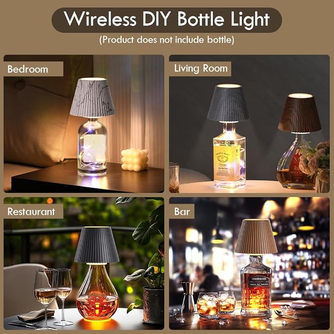 WILIT Wireless Bottle Lights for Bottles, 3-Level Brightness Rechargeable Lamp Shade for Bottle, Bar Lamps for Home Bar Decor with RGB Lights, Cordless Table Lamp for Bedroom, Gift for Her Men