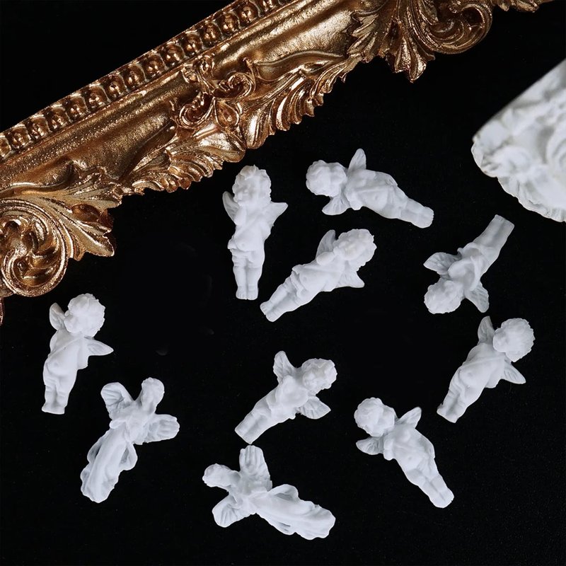 WOKOTO 90PCS White Embossed Angel Nail Charms For Acrylic Nails 3D Angel Baby Nail Art Charms Retro Baroque Cupid Designs Nail Art Accessories Jewelry Decorations For Women Nail Supplies