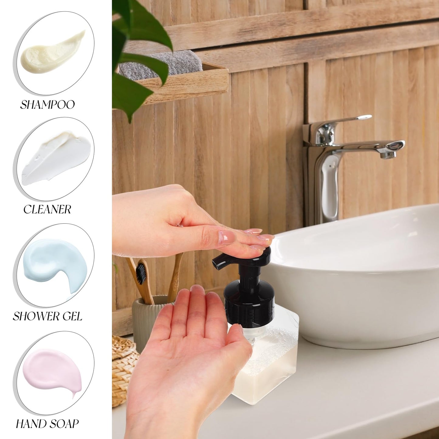 Domensi 24 Pcs Black Foaming Soap Dispenser 8.5 oz Foam Pump Bottle Empty Travel Foaming Dispenser Refillable Hand Soap Plastic Pump Bottle Travel Clear Container for Bathroom Vanities