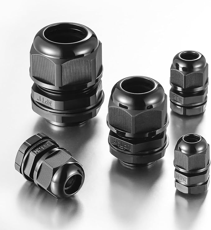 RTHIEAI 10 PCS 1"(17-25mm) NPT Nylon Cable Gland Joints with Gaskets, IP68 Adjustable Lock Nut Strain Relief Cord Grip Waterproof Cable Glands - UL Listed and RoHS Compliant