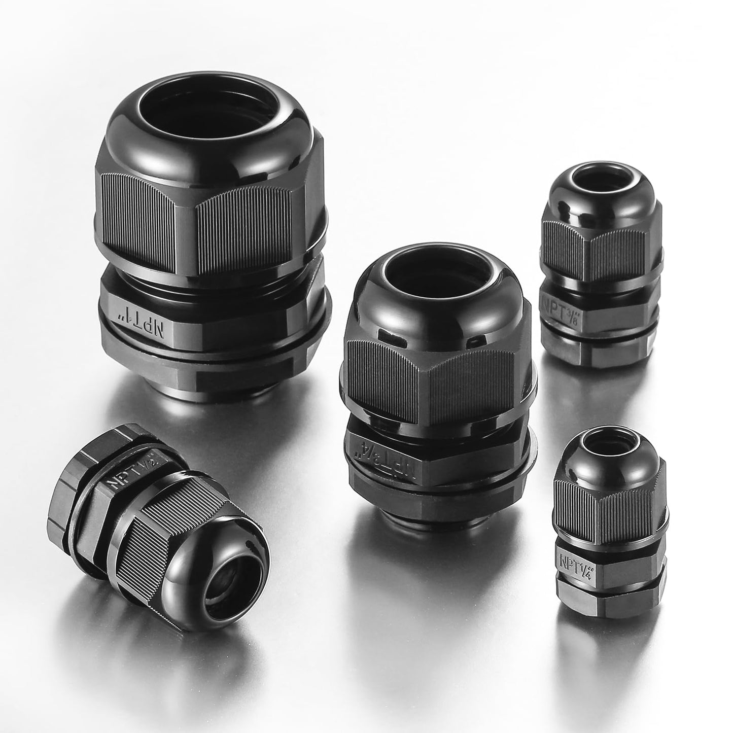 RTHIEAI 50 PCS 1/2"(6-12.5mm) NPT Nylon Cable Gland Joints with Gaskets, IP68 Adjustable Lock Nut Strain Relief Cord Grip Waterproof Cable Glands - UL Listed and RoHS Compliant