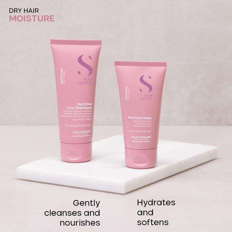 Alfaparf Milano Semi di Lino Moisture Travel Size Shampoo and Hair Mask Set for Dry Hair - Sulfate Free - Hydrating - Moisturizing - Nourishing