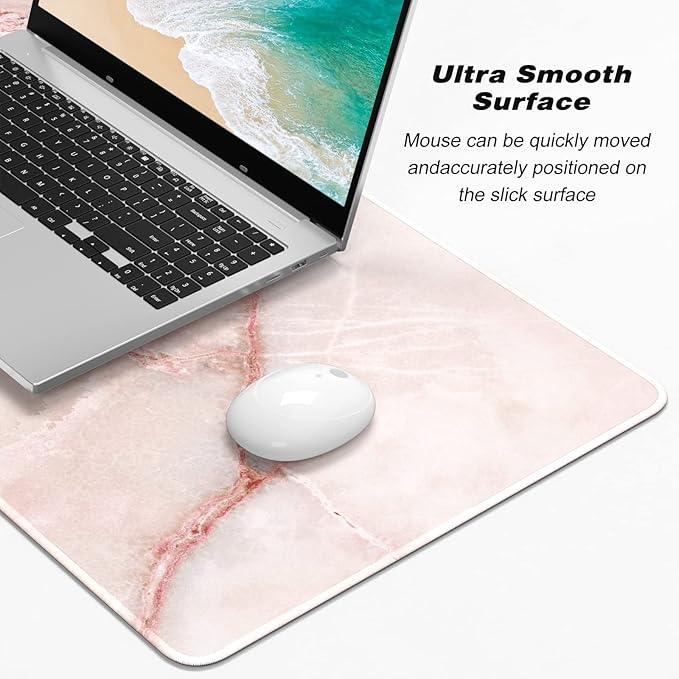 Atufsuat Extended Gaming Mouse Pad, XXL Large Mouse Mat 30 x 14 Inch, Big Computer Keyboard Mousepad, Waterproof Desk Pad with Stitched Edges and Non-Slip Base for Office Gaming, Light Pink Marble