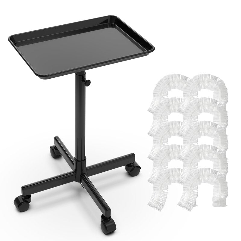TASALON Rolling Salon Tray, Mobile Styling Station with Wheels Aluminum Rolling Tray Trolley for Salon Essentials, Adjustable Height or Hairstylist Tray with 10 PCS Disposable Salon Tray Cover