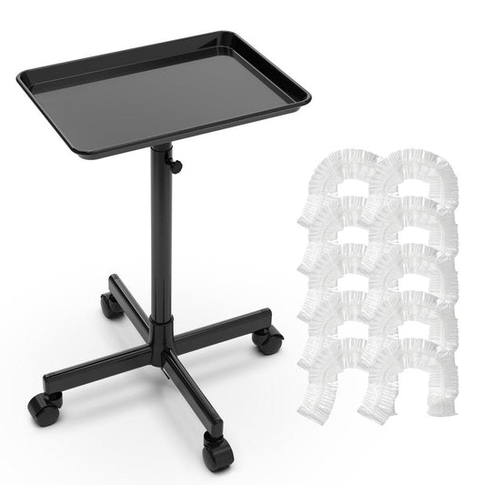 TASALON Rolling Salon Tray, Mobile Styling Station with Wheels Aluminum Rolling Tray Trolley for Salon Essentials, Adjustable Height or Hairstylist Tray with 10 PCS Disposable Salon Tray Cover