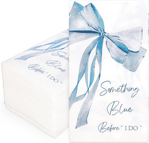 JarThenaAMCS Disposable Blue Bow Napkins - 50 Pcs Elegant Bowknot Design for Bridal Showers & Parties