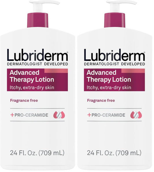 Lubriderm Advanced Therapy Moisturizing Lotion with Vitamins E and B5, Deep Hydration for Extra Dry Skin, Non-Greasy Formula, 24 fl. oz (Pack of 2)