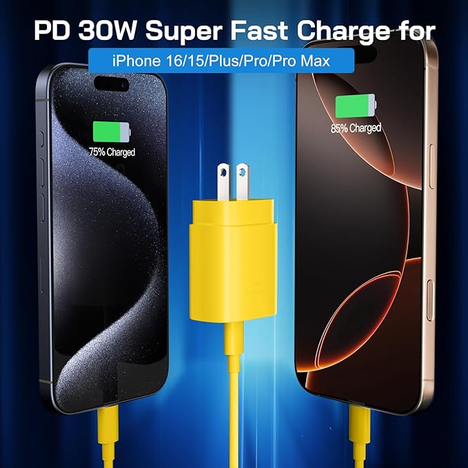 30W USB C i Phone 17 16 15 Charger Fast Charging, 2PACK Wall Charger for iPhone 16 15 Pro Max Charger Cord 10FT Fast Type C Block for iPhone 17 Pro Max/17 Air/16/15 Plus/15 Pro Max,i Pad Pro, Yellow