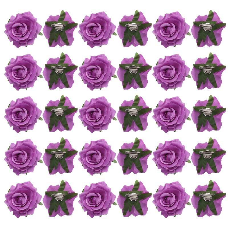MECCANIXITY 30 Pcs Rose Flower Hair Clips 4 Inch Flower Hair Pins Flower Brooch for Women Hair Accessories Light Purple