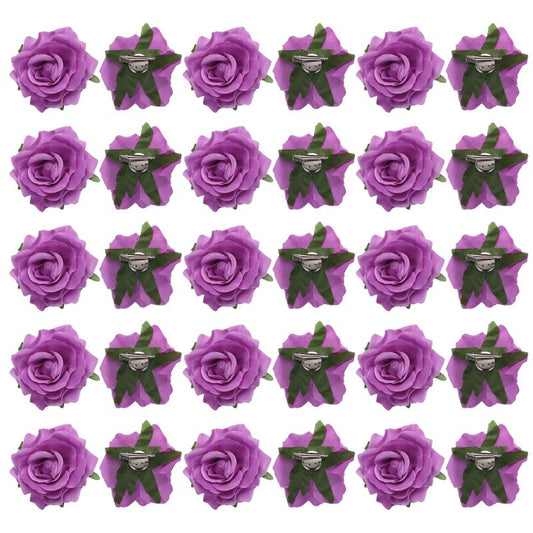 MECCANIXITY 30 Pcs Rose Flower Hair Clips 4 Inch Flower Hair Pins Flower Brooch for Women Hair Accessories Light Purple
