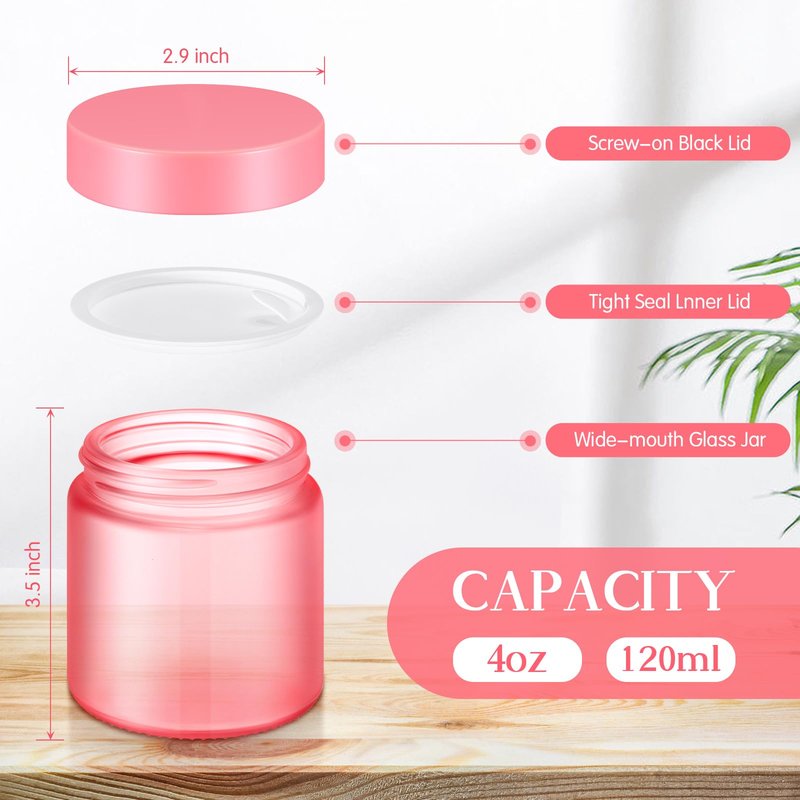 Norme 24 Pcs 4 oz Glass Jars with Lids Leakproof Round Airtight Empty Cosmetic Jars with Inner Liners Lid for Storing Lotions Powder Ointments Making Tins(Pink)