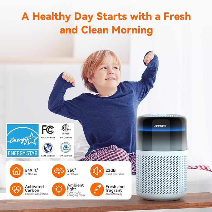 AIRROMI HEPA Air Purifier for Bedroom&Home,Pet Air Purifier for Home Pets,Removes Pet Odor,Cat Litter Smell,Dust,Smoke&Allergies,Quiet Room Air Purifier with Scents,360°Air Cleaner,A2005 Blue