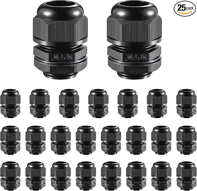 RTHIEAI 25 PCS 3/4"(12.5-18mm) NPT Nylon Cable Gland Joints with Gaskets, IP68 Adjustable Lock Nut Strain Relief Cord Grip Waterproof Cable Glands - UL Listed and RoHS Compliant