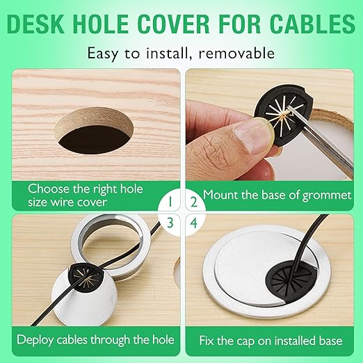 EASYEAH 2 Pcs Desk Grommet 2" / 50 mm, Desk Cord Hole Cover, Cable Grommet ABS Plastic, Desk Hole Grommet for Home & Office Pc, Detachable Cable Cord Organizer-Silver Sand