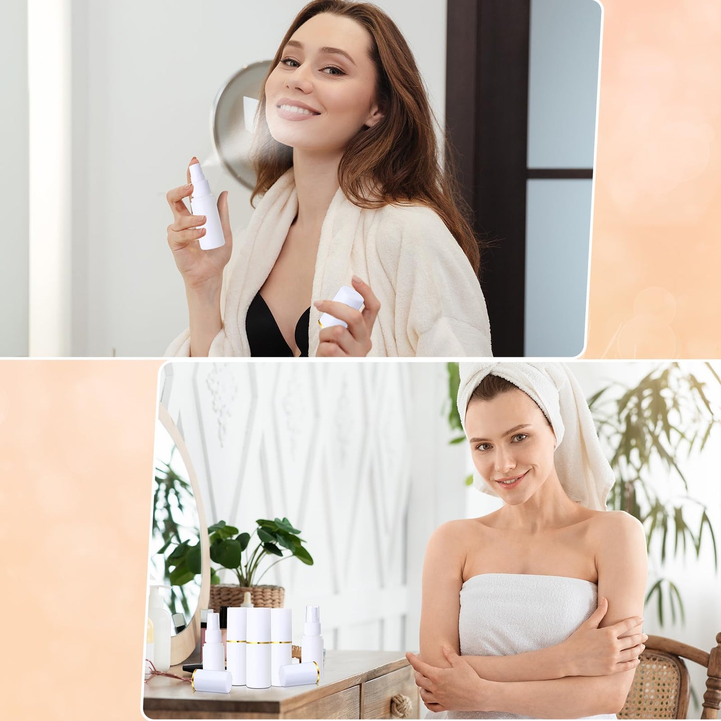 Yiyiring 100 Pack 1 oz/30 ml Small Plastic Spray Bottles Fine Mist Mini Empty Travel Bottles with Pump Spray Cap Double Cap Liquid Containers for Essential Oils Cosmetic Perfume(White)