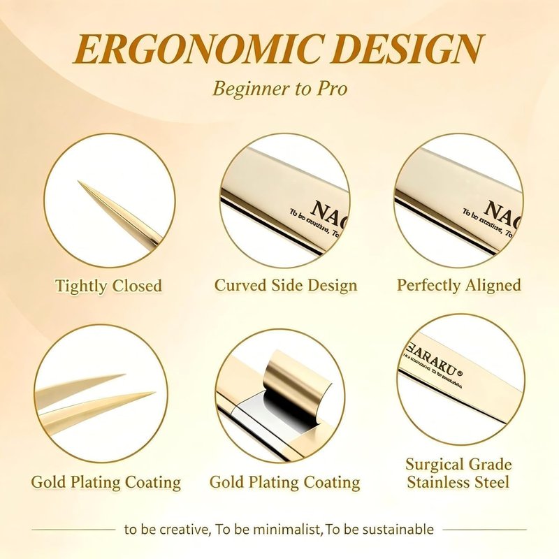 NAGARAKU Professional Eyelash Extension Tweezers, Precision Tip Stainless Steel Lash Tool Straight & Curved for Individual & Volume for Salon Use, 5 PCS Tweezer Set Easy Fanning w. Paper Box
