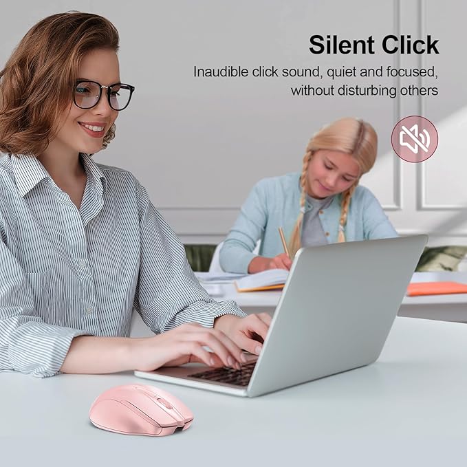 TECKNET Wireless Mouse Rechargeable, 2.4G USB-A Silent Mouse, Quiet Click, 6 Adjustable 4800 DPI, Cordless Computer Mice, Ergonomic Mice for Laptop, 6 Buttons for Chromebook, Ergo Grip - Pink