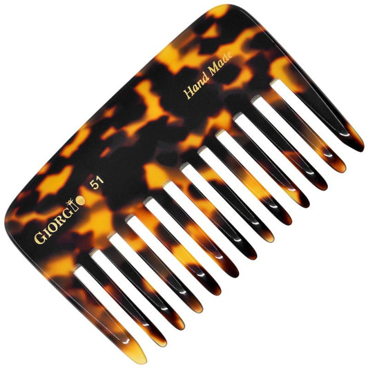 Giorgio G51 TY Small Travel Purse Hair Detangling Comb, Wide Tooth Pocket Comb for Thick Curly Wavy Hair. Great for Wet and Dry Everyday Care, Handmade of Cellulose, Saw-Cut Hand Polished
