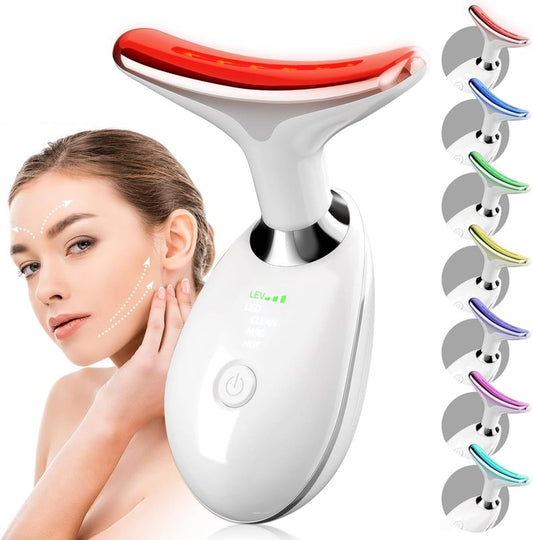 Face and Neck Massager Tool - 7-Color LED Skin Care Device for Rejuvenation, Lifting & Toning | White