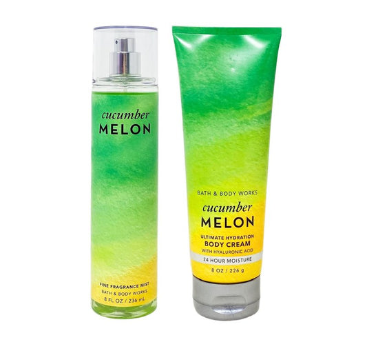 Bath & Body Works Cucumber Melon 2 Piece Bundle - Fragrance Mist and Body Cream
