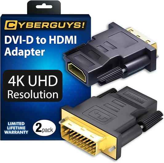 Cyberguys! DVI to HDMI Adapter, 2-Pack – Bi-Directional DVI-D Male to HDMI Female Converter – 4K/30Hz UHD Video Support for Monitor, HDTV, Projector, PC, PS4, Laptop – Gold-Plated Connectors
