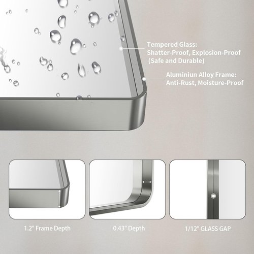LOAAO Bathroom Mirror - 60X30 Inch Rounded Rectangle Design | Brushed Nickel Frame, Anti-Rust & Shatterproof