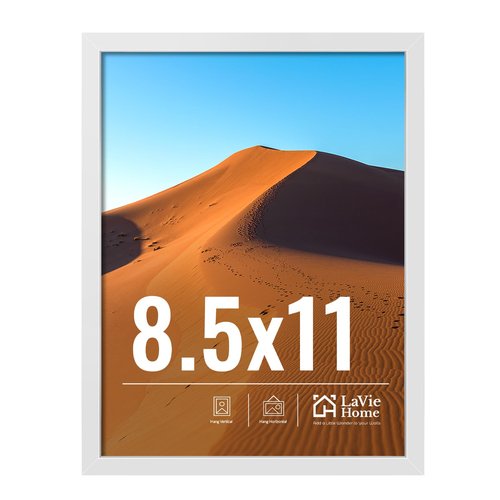 LaVie Home 8.5x11 Picture Frame for Wall Display, 8.5x11 White Picture Frame with HD Plexiglas, 8.5 x 11 Diploma Frame 1 Pack, Display Frame for Vertical or Horizontal, Classic Collection