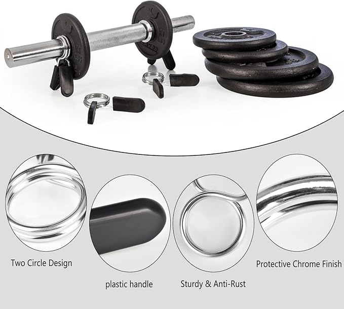 Spring Clip Collars 1 Inch Olympic Barbell Clamps Dumbbell Clips Weight Bar Clips for Weightlifting, Powerlifting, Strength Training (3 Pairs)