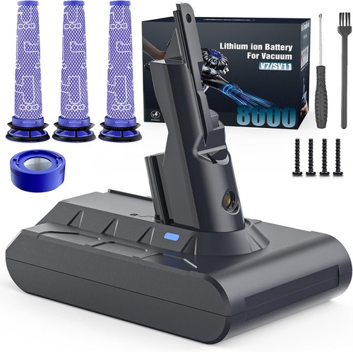 Keenstone 8000mAh Li-Ion Battery Replacement for V7 Vacuum Cleaners | Includes 3 Filters & 1 Post-Filter