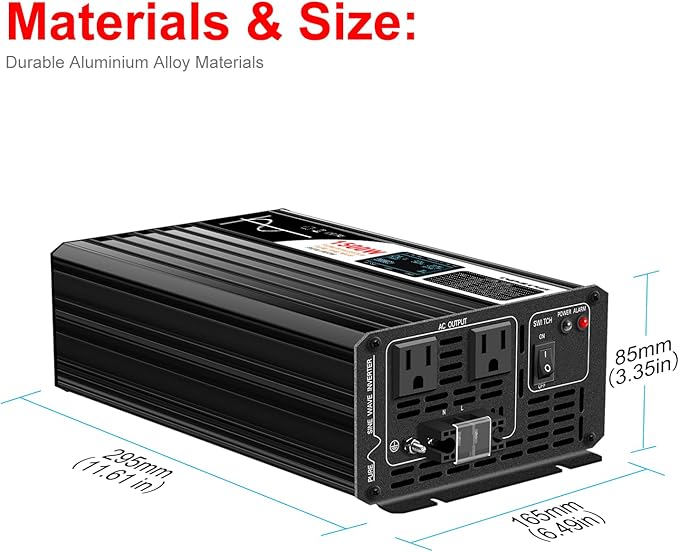 Xijia 1500W Power Inverter, 60V to 120V Pure Sine Wave Inverter, Surge 3000W Power Converter for Golf Carts, RVs, Camping and Outdoor Adventures