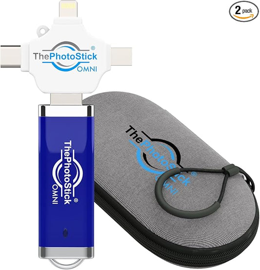 ThePhotoStick® Omni 256GB + Protective Case - Secure Photo & Video Backup and Transfer, Digital File Organization, USB & Multiport Connection for Phones, Tablets and Computers, Water Resistant Case